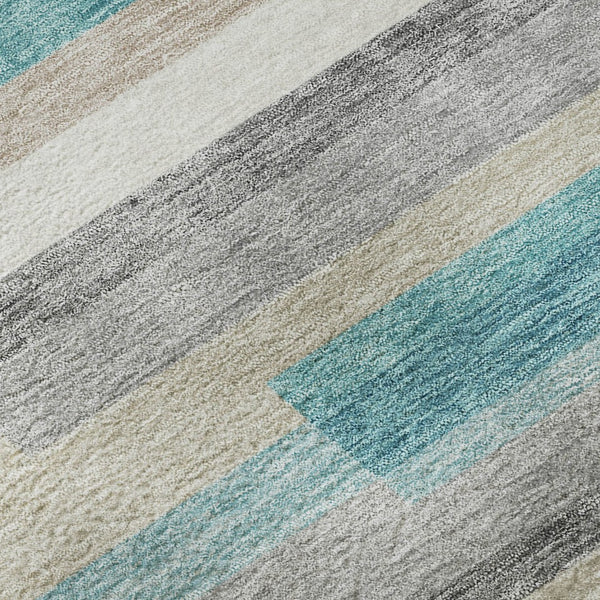 HomeRoots 5' X 8' Striped Area Rug in Teal, Ivory & Beige - Durable, Washable, UV Protected for High-Traffic Areas 664316