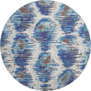 HomeRoots 8' Blue Brown Ivory Diamond Round Rug - Washable, UV Resistant, Stain-Proof for Stylish Home Decor 664329