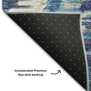HomeRoots 8' Blue Brown Ivory Diamond Round Rug - Washable, UV Resistant, Stain-Proof for Stylish Home Decor 664329