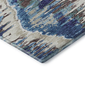 HomeRoots 8' Blue Brown Ivory Diamond Round Rug - Washable, UV Resistant, Stain-Proof for Stylish Home Decor 664329