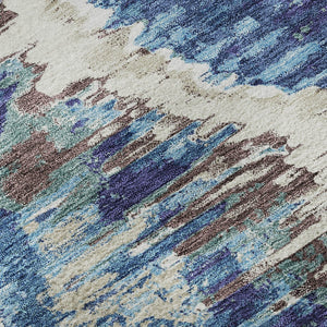 HomeRoots 8' Blue Brown Ivory Diamond Round Rug - Washable, UV Resistant, Stain-Proof for Stylish Home Decor 664329