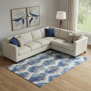 HomeRoots 8' X 10' Stylish Blue Brown Ivory Diamond Washable Area Rug with UV Protection for Home & Patio 664330