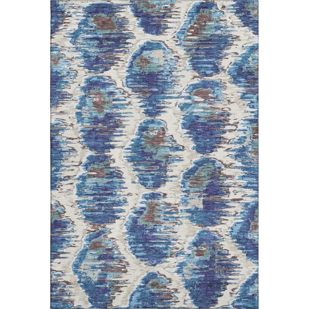HomeRoots 9' X 12' Diamond Area Rug in Blue, Brown & Ivory - Washable, UV Resistant for High-Traffic Spaces 664331
