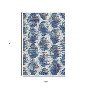 HomeRoots 10' Diamond Washable Area Rug in Blue, Brown & Ivory - UV Protected, Durable & Easy-Care Design 664332