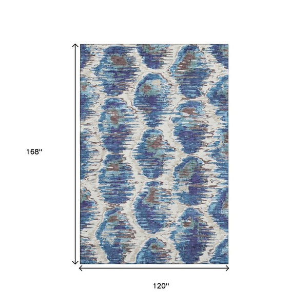 HomeRoots 10' Diamond Washable Area Rug in Blue, Brown & Ivory - UV Protected, Durable & Easy-Care Design 664332
