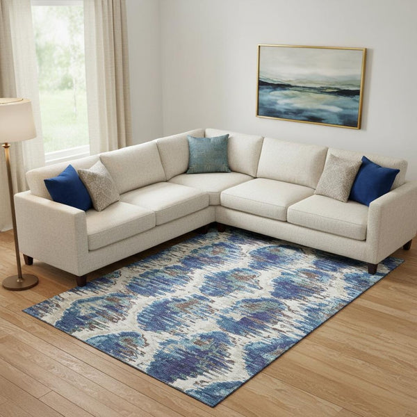 HomeRoots 10' Diamond Washable Area Rug in Blue, Brown & Ivory - UV Protected, Durable & Easy-Care Design 664332