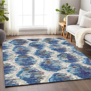 HomeRoots 10' Diamond Washable Area Rug in Blue, Brown & Ivory - UV Protected, Durable & Easy-Care Design 664332