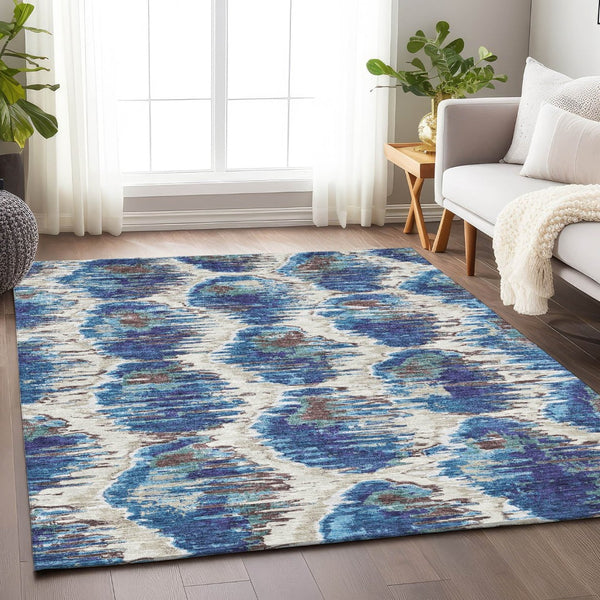 HomeRoots 10' Diamond Washable Area Rug in Blue, Brown & Ivory - UV Protected, Durable & Easy-Care Design 664332