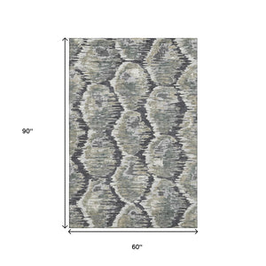 HomeRoots 5' X 8' Charcoal Ivory Gray Diamond Rug - Washable, UV Protected, Stylish & Durable for Any Home 664334