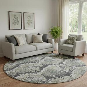 HomeRoots 8' Charcoal Ivory Gray Diamond Washable Round Rug – UV Protected, Stylish, Durable for Homes 664335