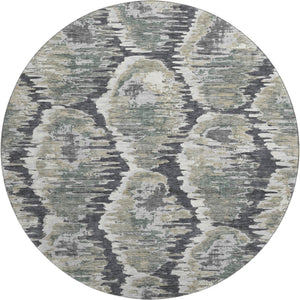 HomeRoots 8' Charcoal Ivory Gray Diamond Washable Round Rug – UV Protected, Stylish, Durable for Homes 664335