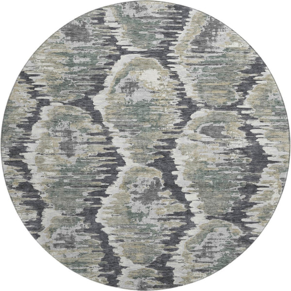 HomeRoots 8' Charcoal Ivory Gray Diamond Washable Round Rug – UV Protected, Stylish, Durable for Homes 664335