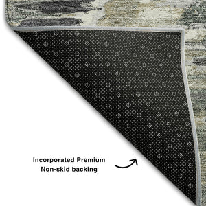 HomeRoots 8' Charcoal Ivory Gray Diamond Washable Round Rug – UV Protected, Stylish, Durable for Homes 664335