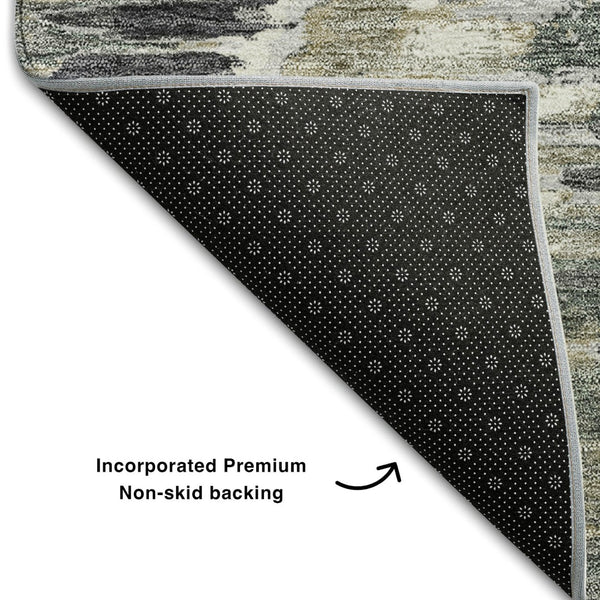 HomeRoots 8' Charcoal Ivory Gray Diamond Washable Round Rug – UV Protected, Stylish, Durable for Homes 664335