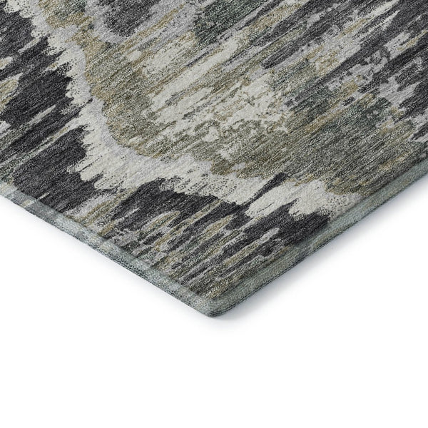 HomeRoots 8' Charcoal Ivory Gray Diamond Washable Round Rug – UV Protected, Stylish, Durable for Homes 664335