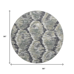 HomeRoots 8' Charcoal Ivory Gray Diamond Washable Round Rug – UV Protected, Stylish, Durable for Homes 664335