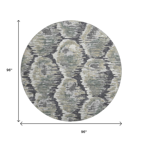 HomeRoots 8' Charcoal Ivory Gray Diamond Washable Round Rug – UV Protected, Stylish, Durable for Homes 664335