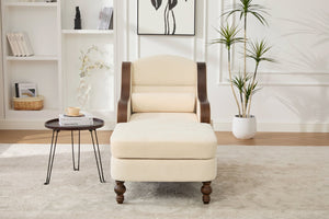 English Elm UNITED Oversized Chaise Lounge Sofa Bed with Solid Wood Arms, High-Resilience Foam, 800lb Capacity and Storage Pockets Beige W1568S00212