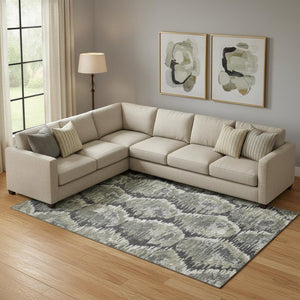 HomeRoots 9' X 12' Charcoal Ivory Gray Diamond Washable Area Rug – Durable & Stylish for Family Homes! 664337