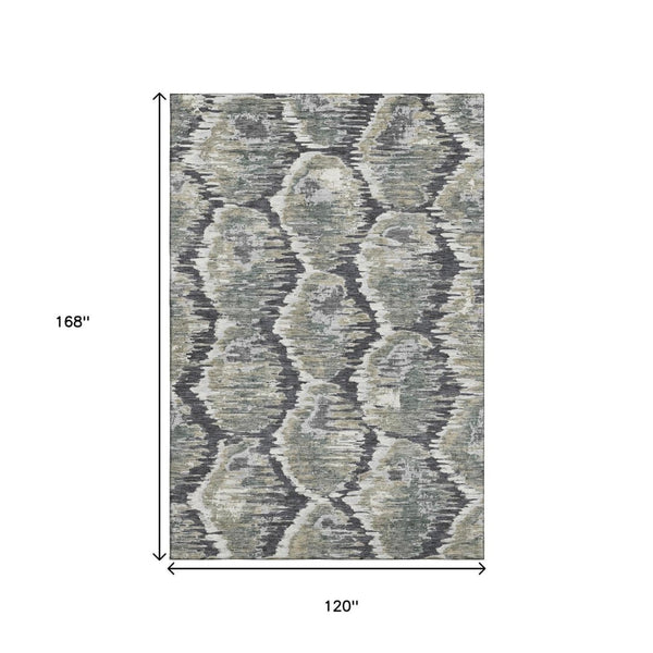 HomeRoots 10' Charcoal Ivory Gray Diamond Area Rug - Washable, UV Protected, Perfect for Active Homes! 664338