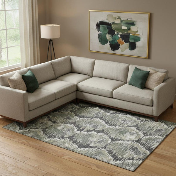 HomeRoots 10' Charcoal Ivory Gray Diamond Area Rug - Washable, UV Protected, Perfect for Active Homes! 664338