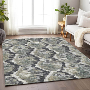 HomeRoots 10' Charcoal Ivory Gray Diamond Area Rug - Washable, UV Protected, Perfect for Active Homes! 664338