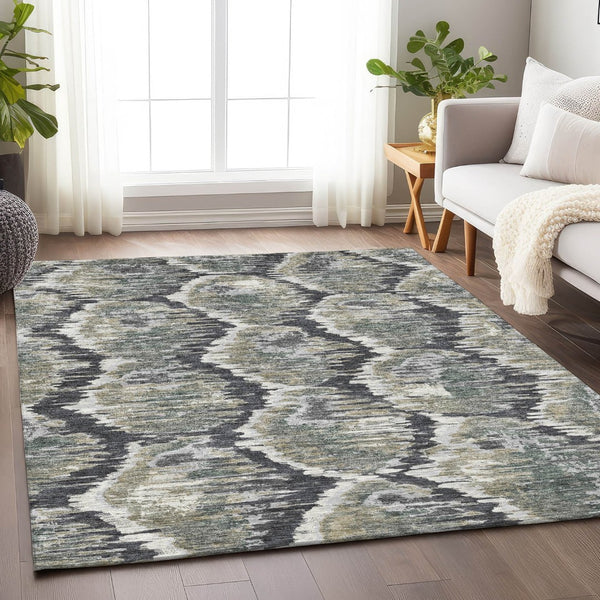 HomeRoots 10' Charcoal Ivory Gray Diamond Area Rug - Washable, UV Protected, Perfect for Active Homes! 664338