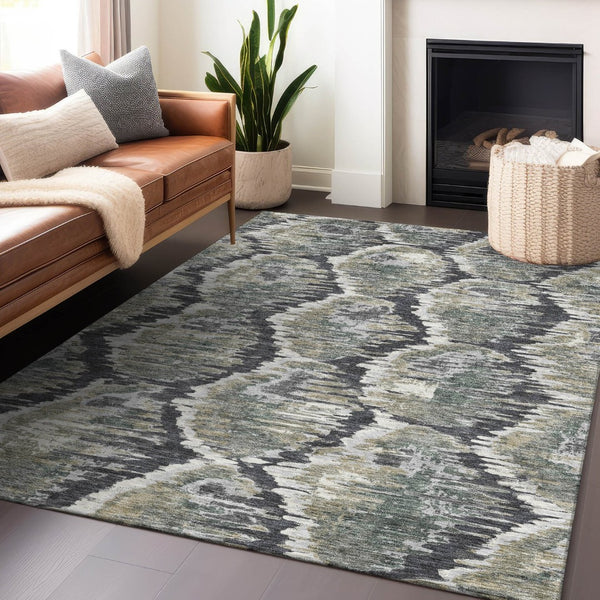 HomeRoots 10' Charcoal Ivory Gray Diamond Area Rug - Washable, UV Protected, Perfect for Active Homes! 664338