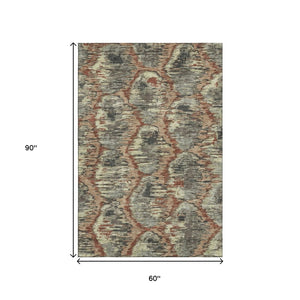 HomeRoots 5' Copper Gray & Beige Diamond Area Rug - Washable, UV Protected, Durable & Stylish for Any Room 664340
