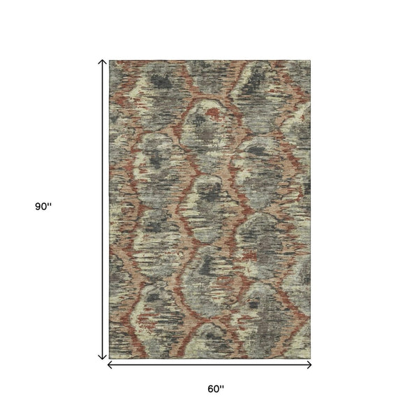 HomeRoots 5' Copper Gray & Beige Diamond Area Rug - Washable, UV Protected, Durable & Stylish for Any Room 664340