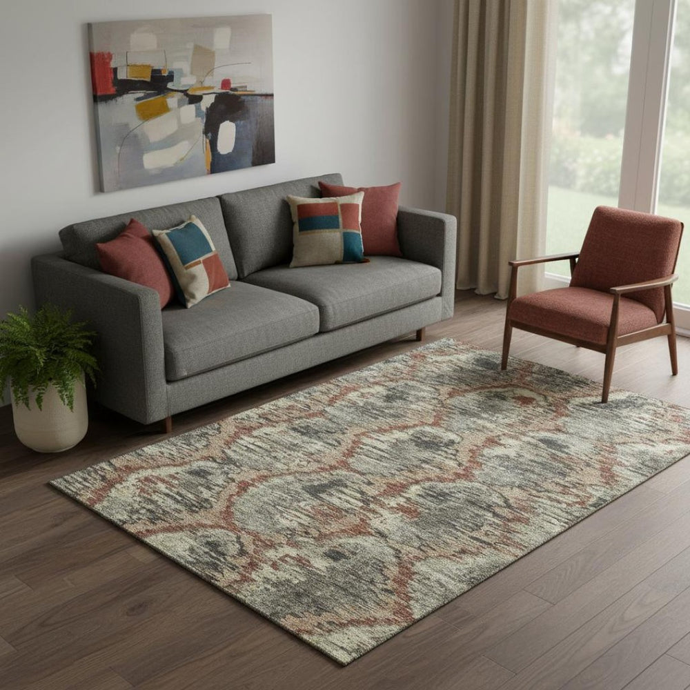 HomeRoots 5' Copper Gray & Beige Diamond Area Rug - Washable, UV Protected, Durable & Stylish for Any Room 664340