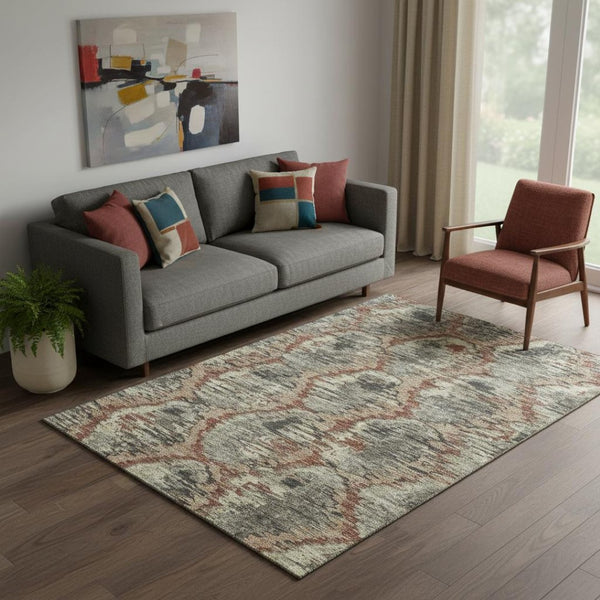 HomeRoots 5' Copper Gray & Beige Diamond Area Rug - Washable, UV Protected, Durable & Stylish for Any Room 664340