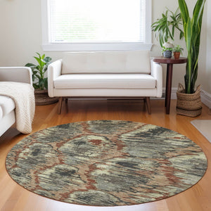 HomeRoots 8' Copper Gray and Beige Diamond Area Rug - Washable, UV Protected, Durable Comfort for All Spaces 664341