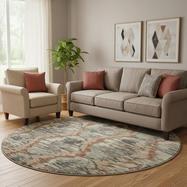 HomeRoots 8' Copper Gray and Beige Diamond Area Rug - Washable, UV Protected, Durable Comfort for All Spaces 664341