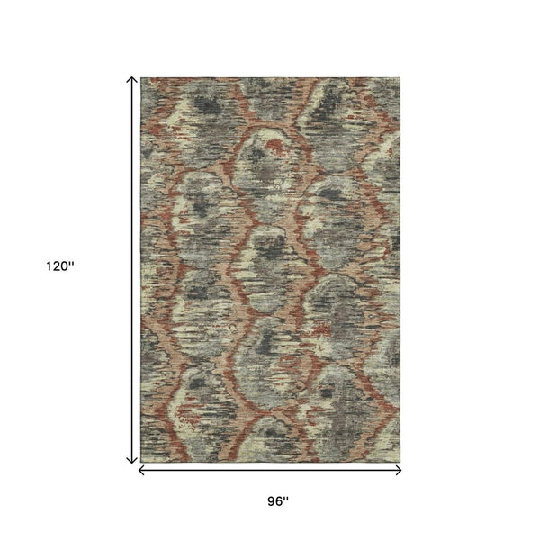 HomeRoots 8' X 10' Copper Gray & Beige Diamond Area Rug - Washable, Stain Resistant, UV Protected for Durability 664342