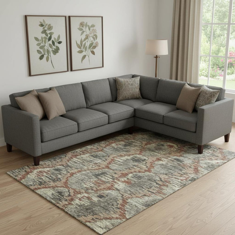 HomeRoots 8' X 10' Copper Gray & Beige Diamond Area Rug - Washable, Stain Resistant, UV Protected for Durability 664342