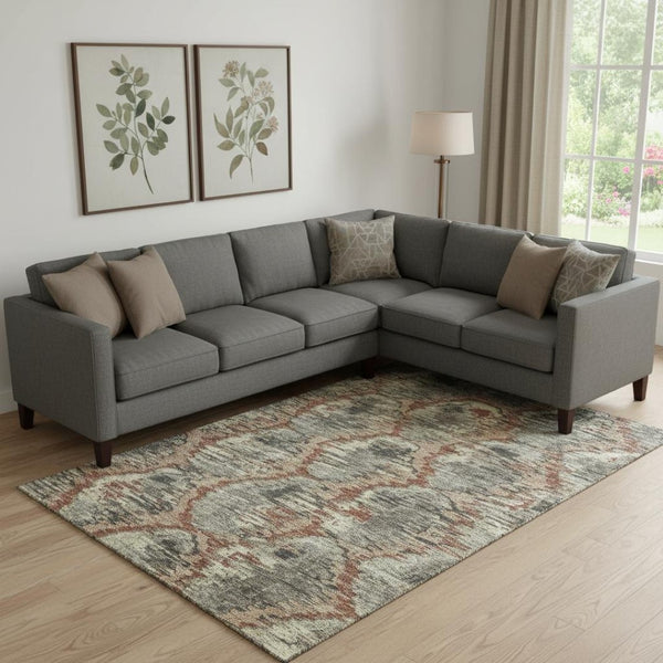 HomeRoots 8' X 10' Copper Gray & Beige Diamond Area Rug - Washable, Stain Resistant, UV Protected for Durability 664342