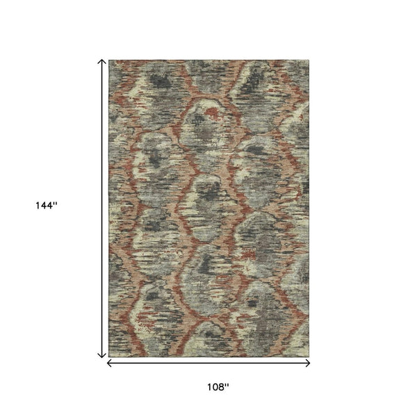 HomeRoots 9' X 12' Copper Gray and Beige Diamond Area Rug – Washable, UV-Protected, Stain-Resistant Design! 664343