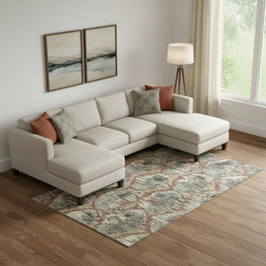 HomeRoots 9' X 12' Copper Gray and Beige Diamond Area Rug – Washable, UV-Protected, Stain-Resistant Design! 664343