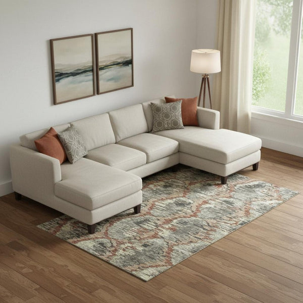 HomeRoots 9' X 12' Copper Gray and Beige Diamond Area Rug – Washable, UV-Protected, Stain-Resistant Design! 664343