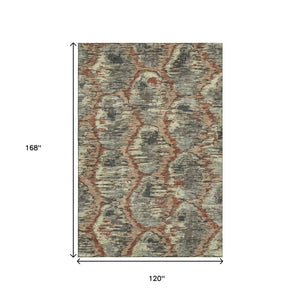 HomeRoots 10' X 14' Copper Gray & Beige Diamond Area Rug - Washable, UV Protected, Stain Resistant for Homes 664344