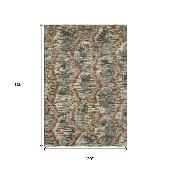 HomeRoots 10' X 14' Copper Gray & Beige Diamond Area Rug - Washable, UV Protected, Stain Resistant for Homes 664344
