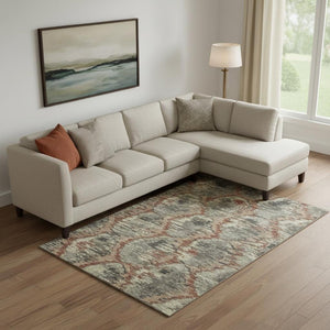 HomeRoots 10' X 14' Copper Gray & Beige Diamond Area Rug - Washable, UV Protected, Stain Resistant for Homes 664344
