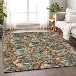 HomeRoots 10' X 14' Copper Gray & Beige Diamond Area Rug - Washable, UV Protected, Stain Resistant for Homes 664344