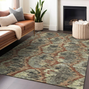 HomeRoots 10' X 14' Copper Gray & Beige Diamond Area Rug - Washable, UV Protected, Stain Resistant for Homes 664344