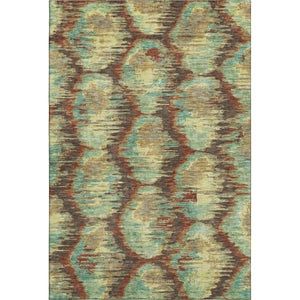HomeRoots 5' X 8' Diamond Pattern Area Rug in Brown, Teal & Rust – Washable, UV-Protected, Stain-Resistant Design 664346