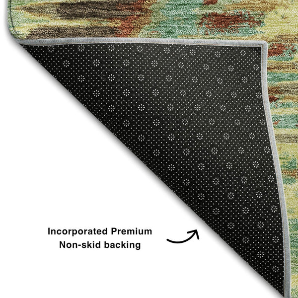 HomeRoots 5' X 8' Diamond Pattern Area Rug in Brown, Teal & Rust – Washable, UV-Protected, Stain-Resistant Design 664346