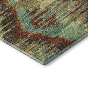 HomeRoots 5' X 8' Diamond Pattern Area Rug in Brown, Teal & Rust – Washable, UV-Protected, Stain-Resistant Design 664346