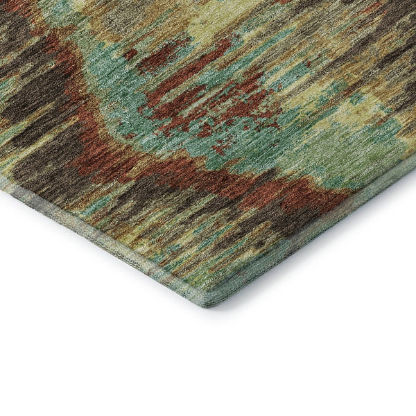 HomeRoots 5' X 8' Diamond Pattern Area Rug in Brown, Teal & Rust – Washable, UV-Protected, Stain-Resistant Design 664346