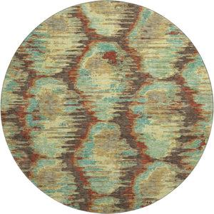 HomeRoots 8' Brown, Teal, and Rust Diamond Washable Round Rug – UV Protected, Soft, Durable, and Stylish! 664347
